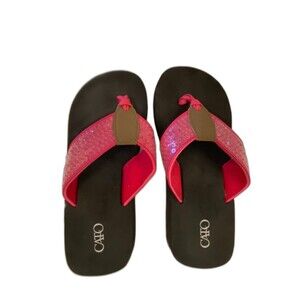 Cato Flip Flop Sandals Size Small 5-6 Sequined Hot Pink Sparkling Like New
